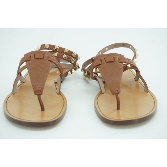 Valentino Rockstud brown Leather Ankle Strap Flat Thong Sandals Size 36 NIB $895 - Picture 6 of 12